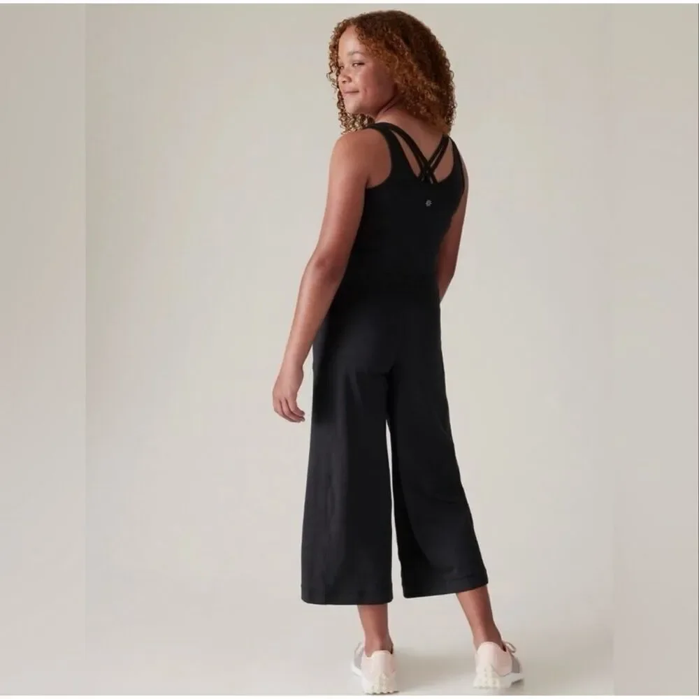 Athleta stash your treasures black wide leg jumpsuit girls 8/10